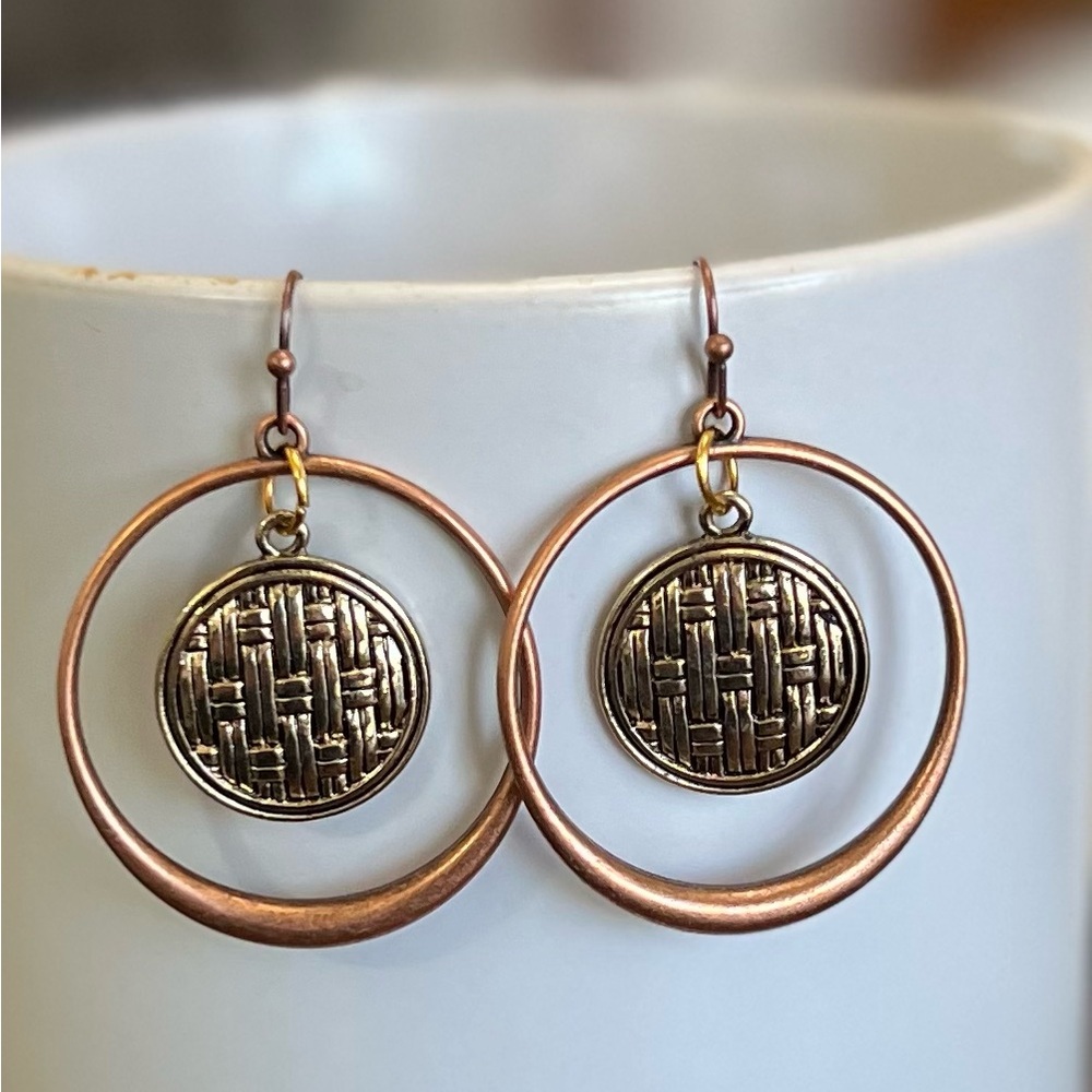 Copper Hoop Earrings with Bronze Accent